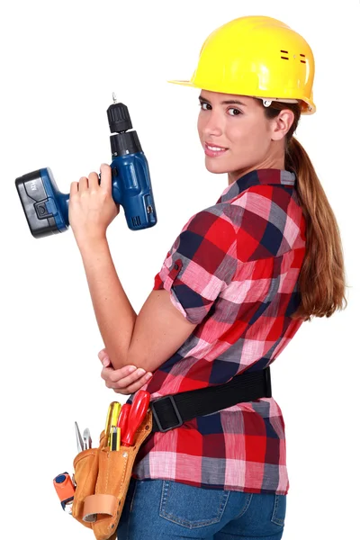 Profil der Frau mit dem Drill — Stockfoto