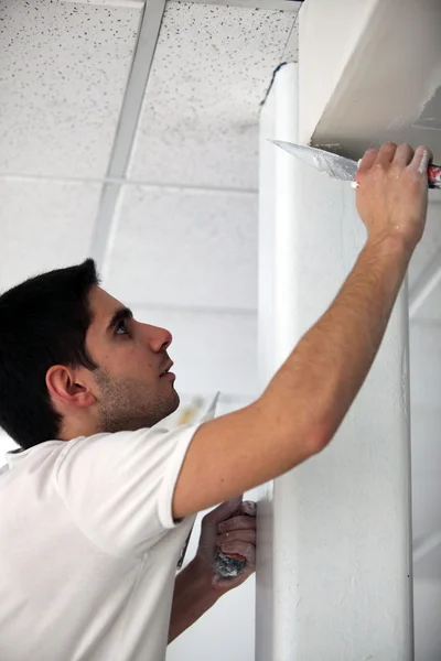 stock image Plasterer working on ceiling