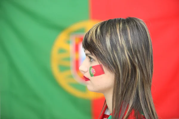 Female Portuguese football fan — Stock Photo, Image