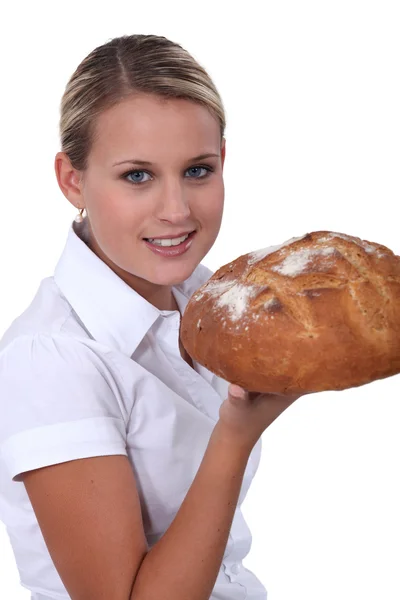 Salesgirl dans la boulangerie — Photo