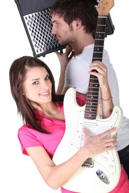 Girl and boy in a music band clipart