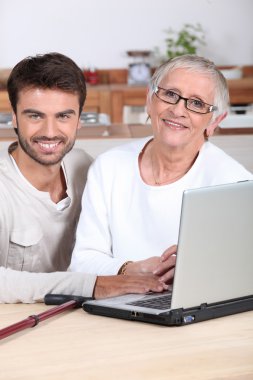 Help senior on computer clipart