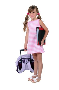 Young girl with a rucksack and file clipart