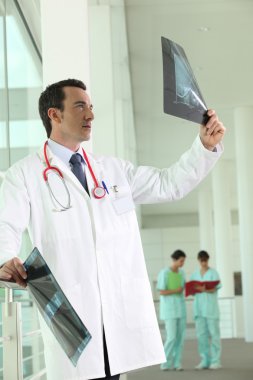 Hospital doctor looking at an xray clipart