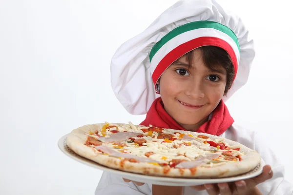 Pizzaiolo로 위장 하는 아이 — 스톡 사진