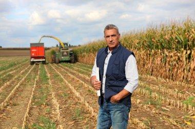 Farmer posing in his field clipart