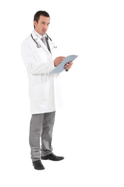 Doctor writing on clipboard clipart