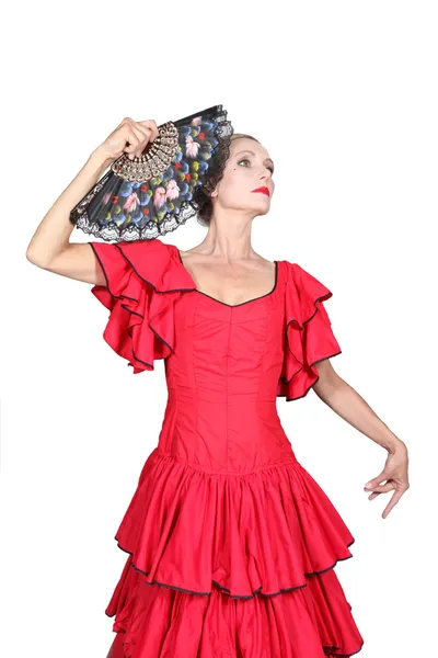 Retrato de uma mulher em traje de flamenco — Fotografia de Stock