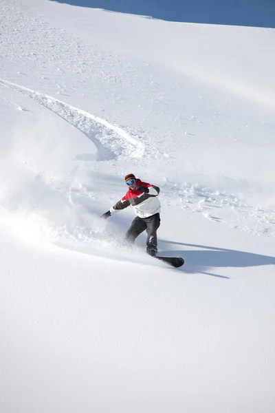 Homem snowboard em pista isolada — Fotografia de Stock