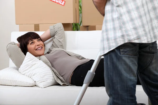Woman resting on couch — Stock Photo, Image