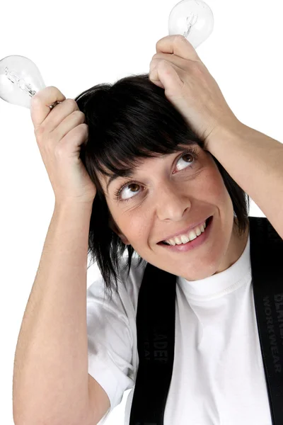 Woman with her thinking caps on — Stock Photo, Image