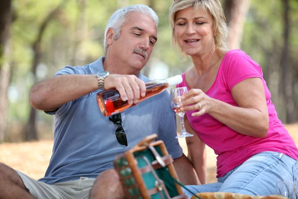 ピクニックをしているシニアカップル — ストック写真