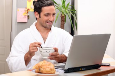 Men's breakfast with computer clipart