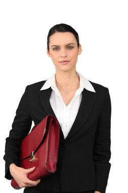 Brunette with red briefcase clipart