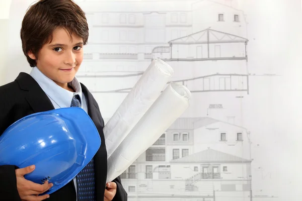 Dziecko imitujący architekt — Zdjęcie stockowe
