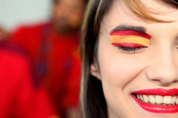 Woman supporting the Spanish football team — Stock Photo, Image
