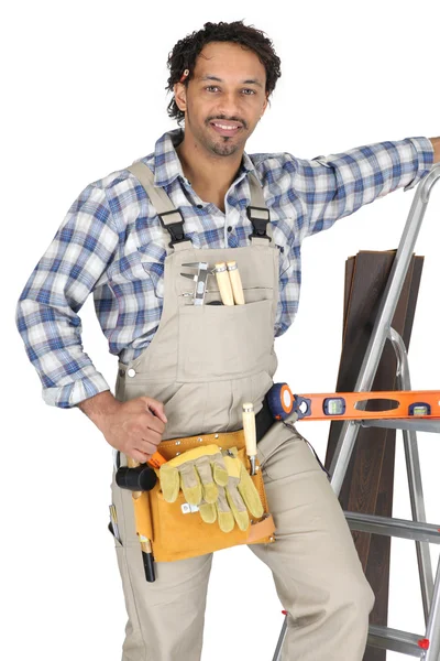 Carpenter wearing a toolbelt — Stock Photo, Image