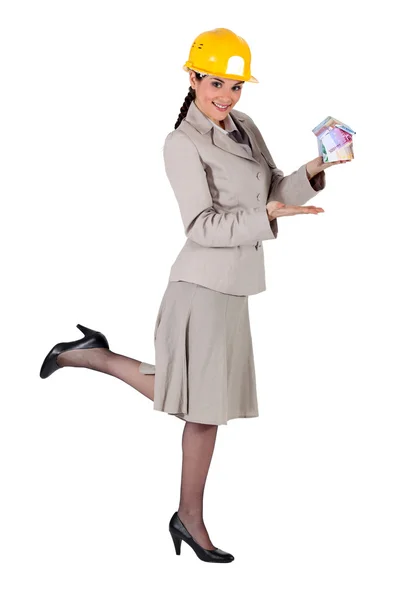 Mulher empresária em fundo branco — Fotografia de Stock
