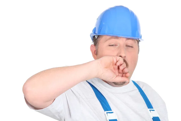 Homem da construção bocejando — Fotografia de Stock