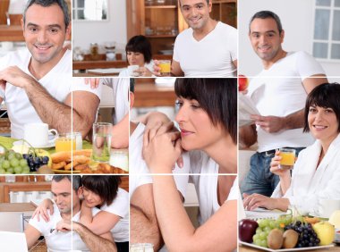 Collage of a couple having breakfast clipart