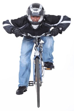 Motorcyclist on a push bike clipart