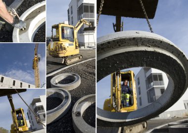 Construction vehicle lifting concrete ring clipart