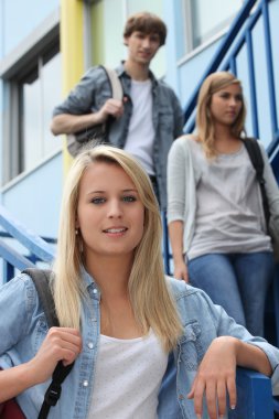 Teens down stairs clipart