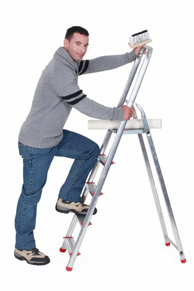 Paperhanger met ladder — Stockfoto