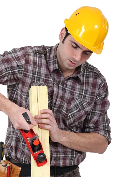 Man planing wood — Stock Photo, Image