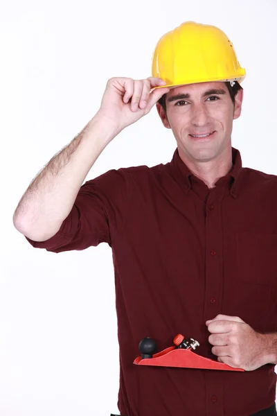 Carpenter about to use wood plane — Stock Photo, Image