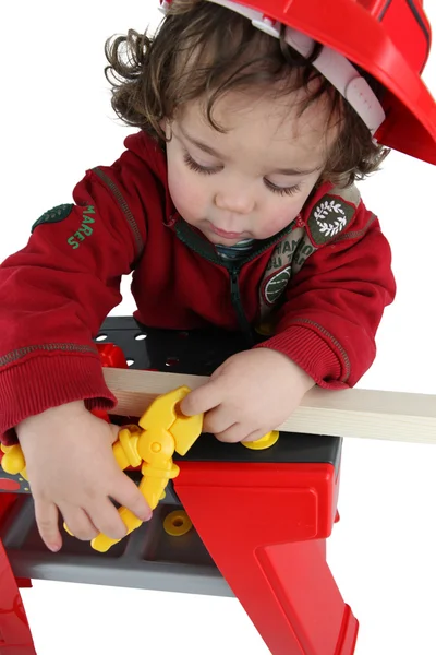 Kleine jongen gekleed als bouwer — Stockfoto