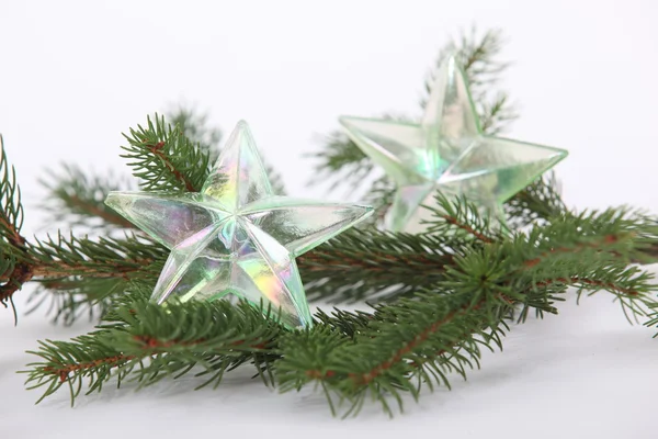 Christmas tree decorations on branch — Stock Photo, Image