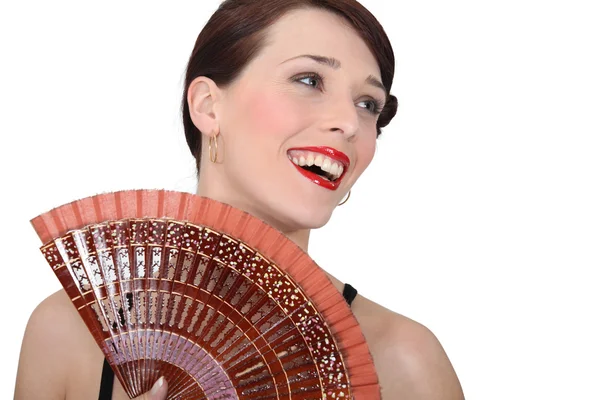 Woman with oriental hand fan — Stock Photo, Image