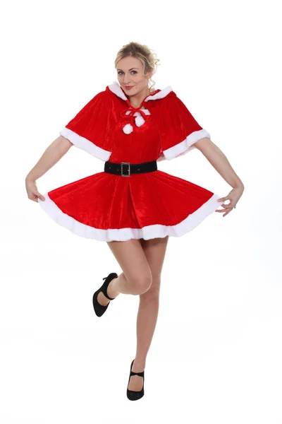 Frau als sexy Weihnachtsmann gekleidet — Stockfoto