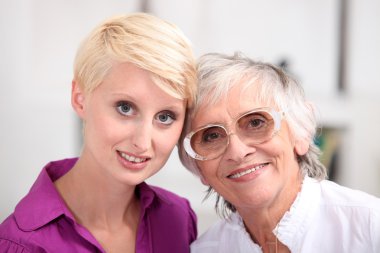 Woman with her mother clipart