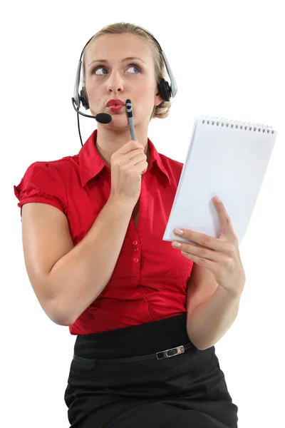 Pensive call-center agent — Stock Photo, Image