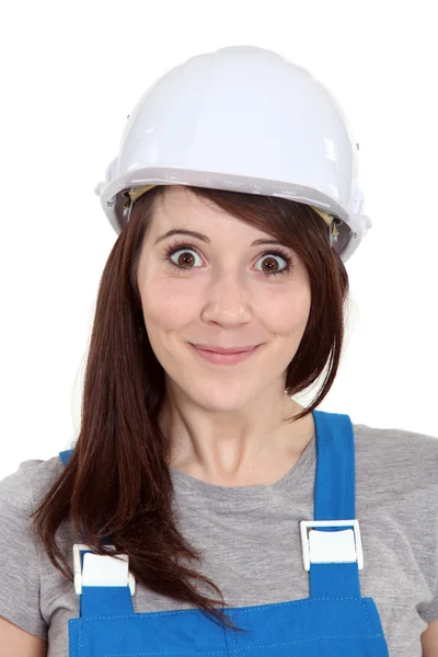 Glad kvinnlig builder — Stockfoto