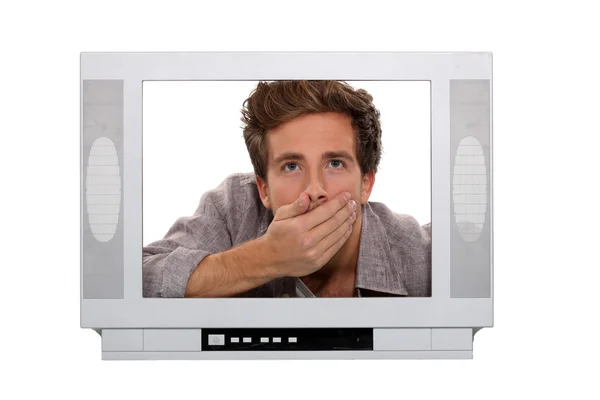 stock image Man gasping inside a TV screen