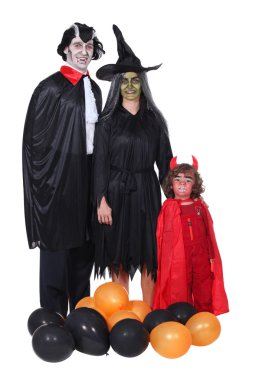 Family in Halloween costume clipart