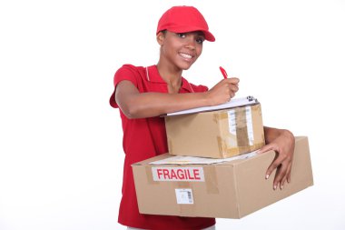 Woman making a delivery clipart