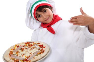 Child dressed as pizza chef clipart