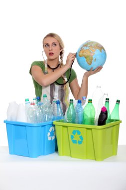 Portrait of a woman with plastic bottles clipart