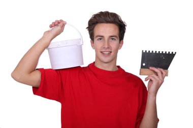 Plasterer with bucket clipart