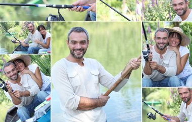 Montage of a couple fishing clipart