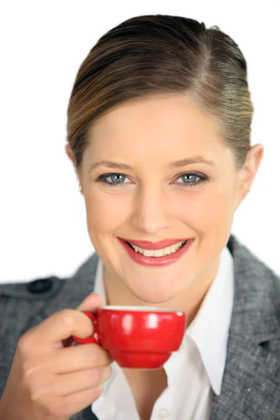 Mulher loira com xícara de café — Fotografia de Stock