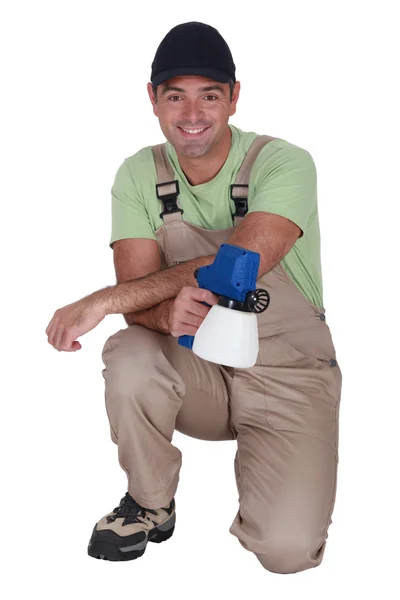 Plumber all smiles holding tool — Stock Photo, Image