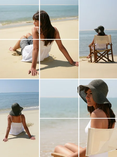 Montagem de uma mulher serena em uma praia — Fotografia de Stock