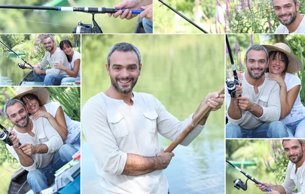 Montage of a couple fishing — Stock Photo, Image
