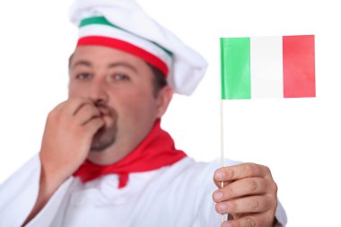 Chef holding Italian flag clipart