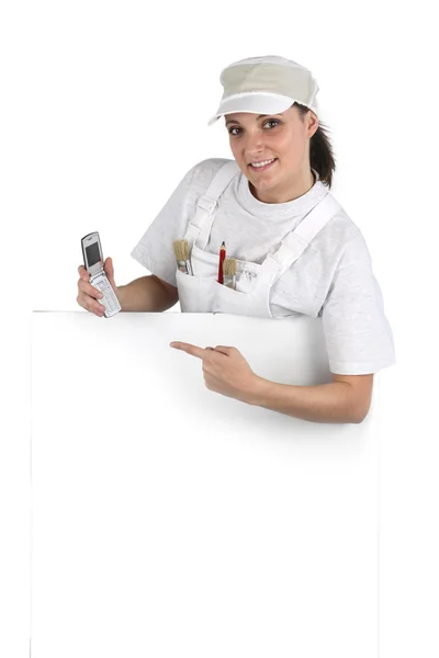 Vrouwelijke decorateur bevordering van bedrijf — Stockfoto